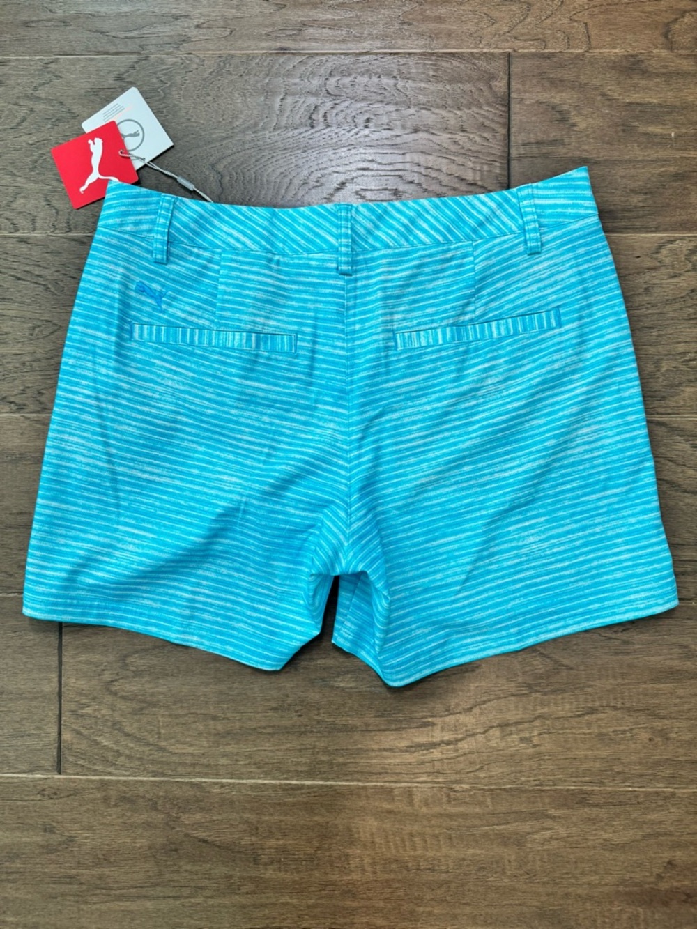 NWT! Puma Women's Aqua Teal Striped Golf Performance Shorts - Picture 6 of 12